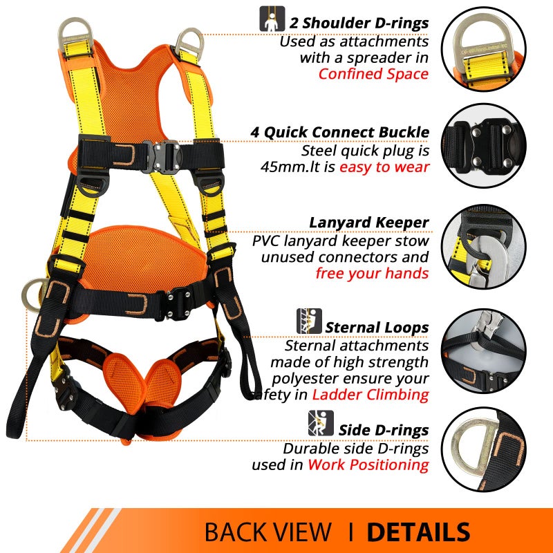 TT TRSMIMA Safety Harness Fall Protection Upgrade 4 Quick Buckles Construction Full Body Harness with 6 Adjustment D-ring - Image 2